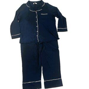 M & S Ladies PJs Large Navy Blue White Trim Read